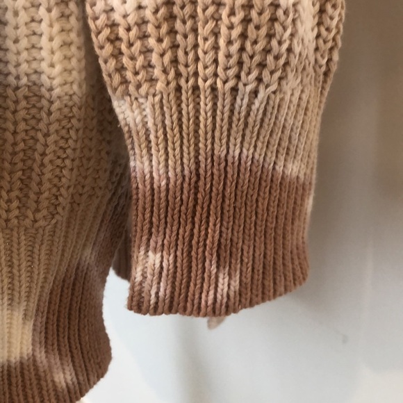 Aerie Oversized Sweater Ivory Brown Tie Dye Ribbed Pullover Long Sleeve Boho  M - Picture 4 of 11